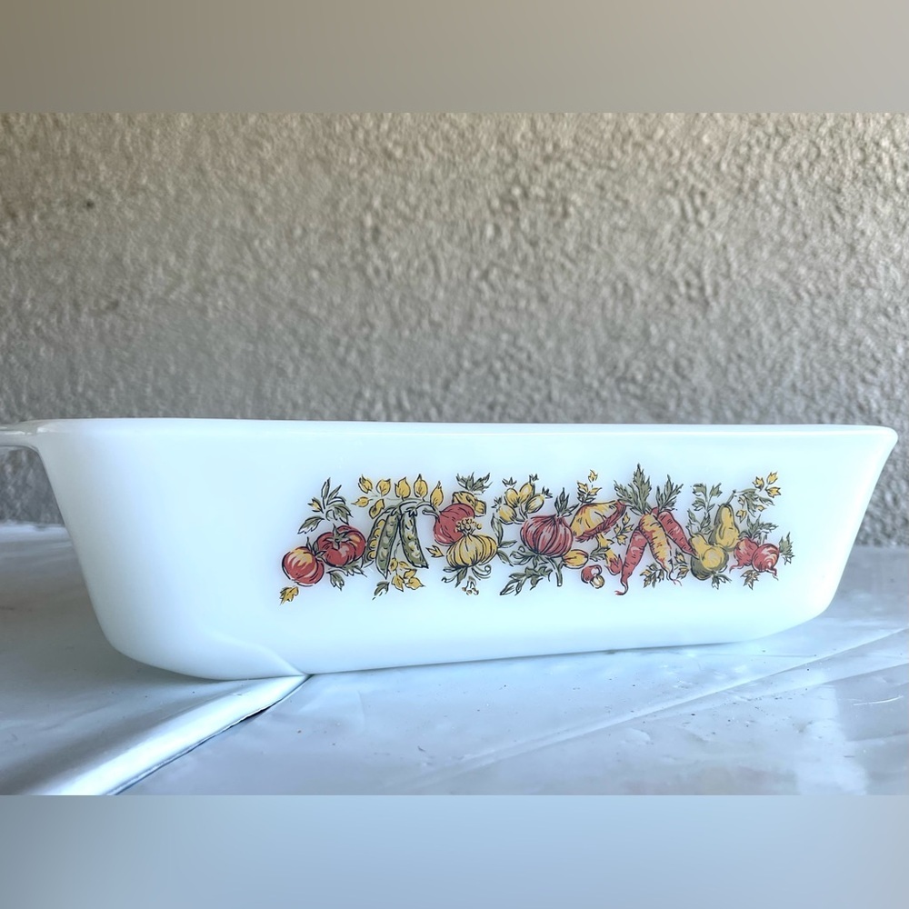 Vintage Fire King #441 Loaf Pan 1 Qt Fire King HARVEST VEGETABLE Loaf Pan - Picture 2 of 7
